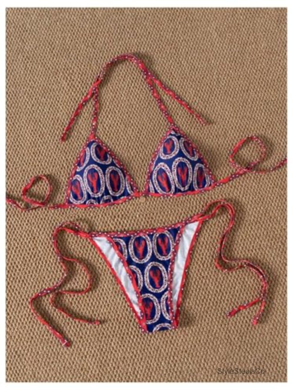 2 Piece Boho Bikini Set Halter Neck Tie Side Thong Bathing Suit - Picture 5 of 5